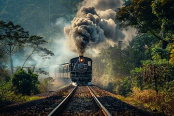 A steam locomotive chugging along a scenic railway track