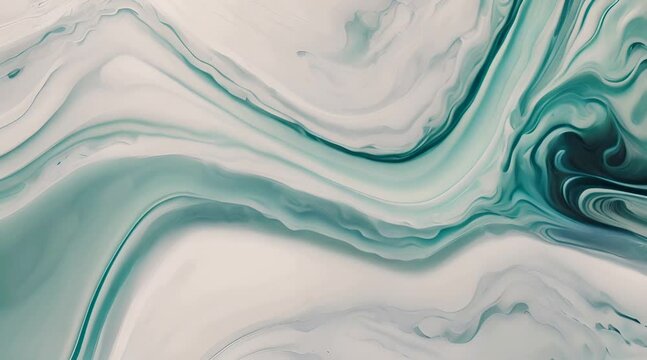 Acrylic Fluid Art Waves of paint in mint and blue colors slowly flow down Abstract marble background