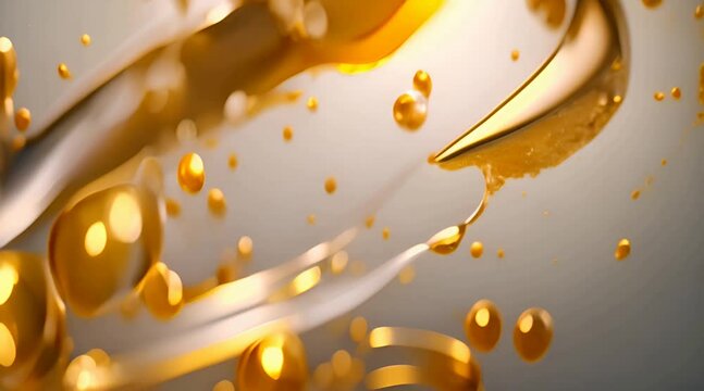 Liquid gel or serum with gold particles drips from a pipette vertical format Slow motion