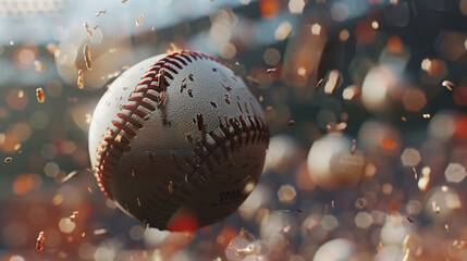 Fototapeta na wymiar White Leather Baseball on Pitcher's Mound in Stadium
