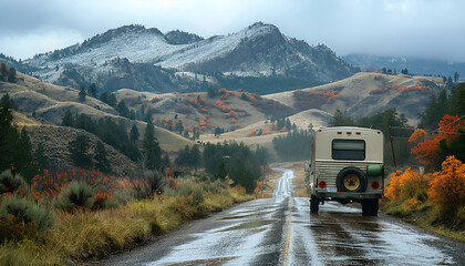 Camper on its Way to Destination for Relaxation and Enjoyment in Nature
