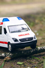 Ambulance stuck in front of a fallen tree