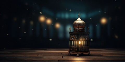 Vintage arabic lantern, theme of Eid-al-Adha, the Feast of Sacrifice. Generative AI - obrazy, fototapety, plakaty