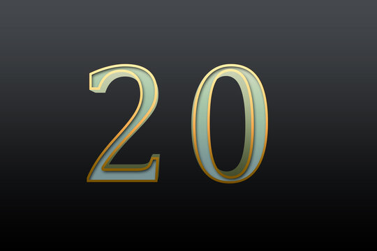3D vintage style logo design of number 20 on dark background.