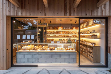 Decorating the front of a bread shop or bakery with a minimalist style in white. Ai generate.