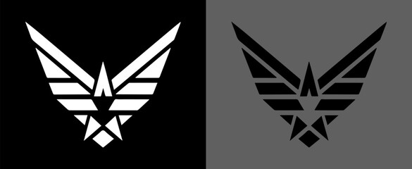 Wing with star icon. Military badge. Army wings symbol. Wings army collection signs.