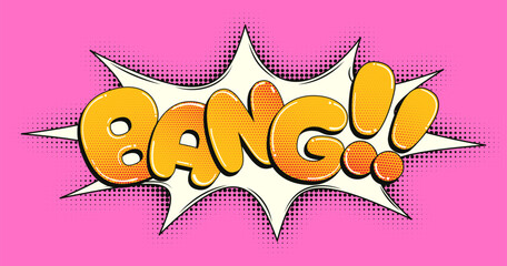 Banner, speech bubble in retro style. Bang text poster or sticker concept with halftone effect for banner, poster, web.