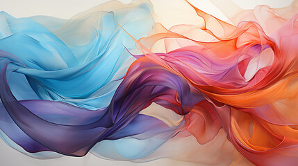 Abstract background with beautiful asymmetrical irregular original clean waves and silk or cloth like textures. Pastel warm colors, flowing fluid and airy feeling.