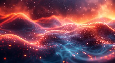 Obraz premium A cosmic collision of vibrant red and blue lights, merging nature and the vastness of the universe in a stunning display of celestial beauty