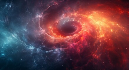 A breathtaking galactic vortex swirls with fiery hues, illuminating the vast expanse of the universe and reminding us of the infinite beauty and wonder of outer space - obrazy, fototapety, plakaty