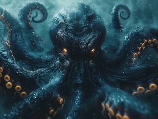 Dark ocean abyss fantasy creatures lurking beneath waves Haunting underwater mystery - 743981545