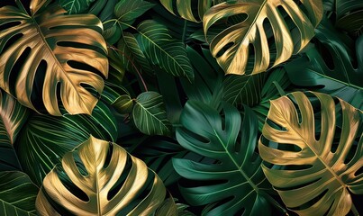 Ai sfondo con foglie verde e oro 04 - 743981748