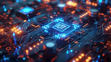 Fototapeta premium IOT, Internet of things concept, Global Connection Line, Circuit Board, Chip Background, with text 