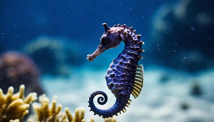 dark blue seahorse underwater world