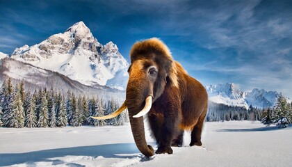 woolly mammoth in a prehistoric winter landscape generated by