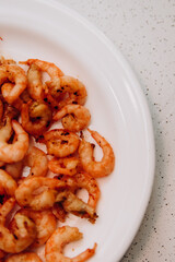 Delicious shrimp and mussels. Seafood on a white plate