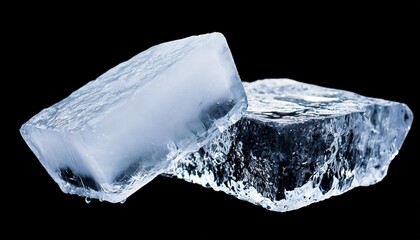 textured natural ice block isolated on black background clipping path included