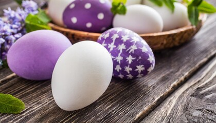 Obraz na płótnie Canvas easter decorative eggs in white and purple