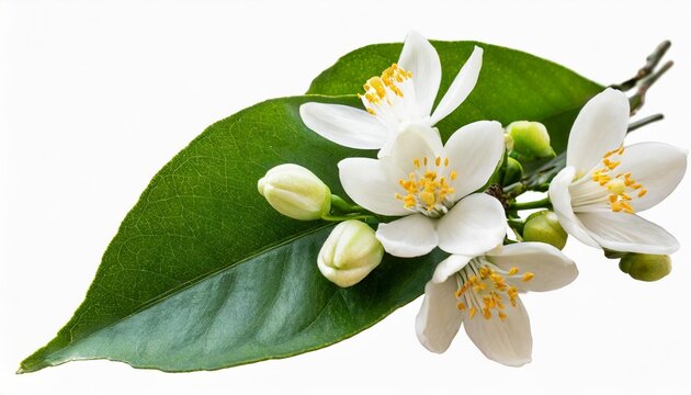 orange blossom branch with white flowers buds and leaves isolated transparent png neroli citrus bloom