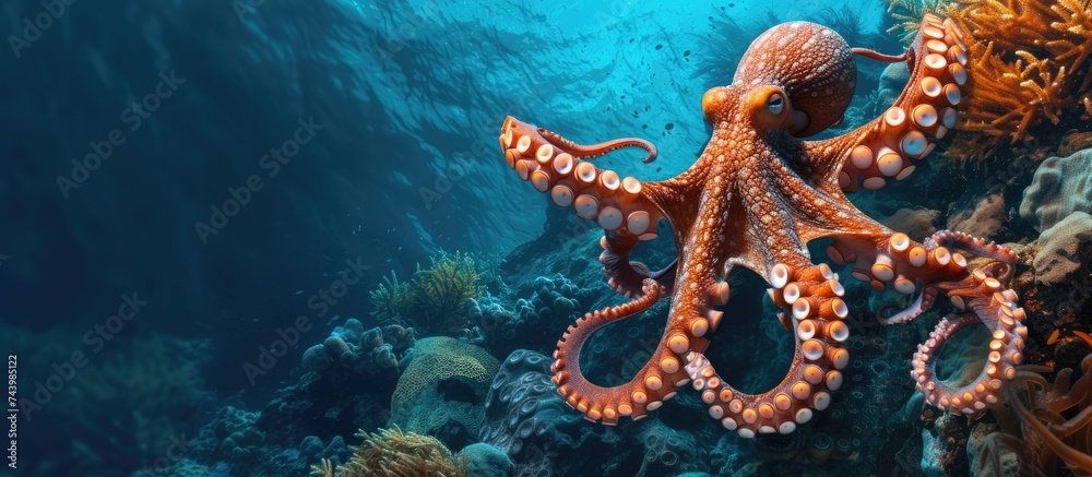 Poster caribbean reef octopus octopus briareus. with copy space image. place for adding text or design