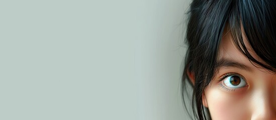 An asian girl looking back. with copy space image. Place for adding text or design