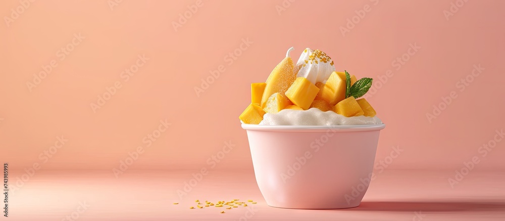 Leinwandbilder korean shaved ice dessert mango bingsu. with copy space image. place for adding text or design