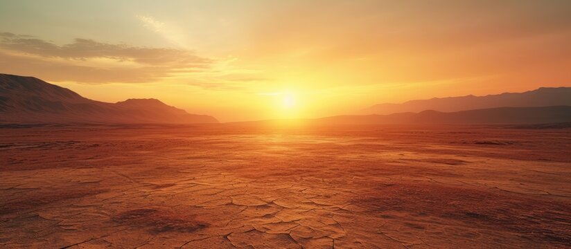 dry cracked earth at the sunset. with copy space image. Place for adding text or design