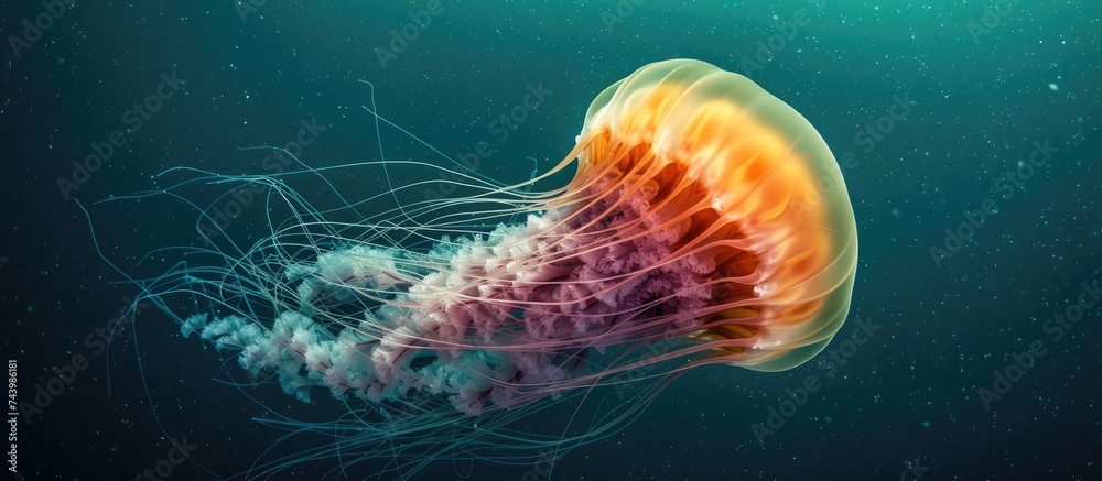 Aufkleber lion s mane jellyfish drifting underwater in the gulf of st lawrence. with copy space image. place f