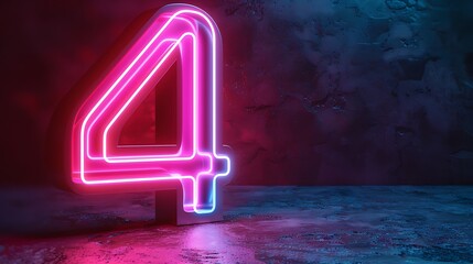 3D Pink and Blue Neon Glow - Digital Number 4,four in Captivating Stock Image