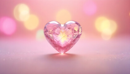 Fototapeta premium Pink yellow crystal clear heart colorful pastel, Valentine background, banner
