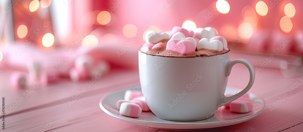 Poster hot chocolate with heart shaped marshmallows a delicious idea for a valentine s day sweet drink dess