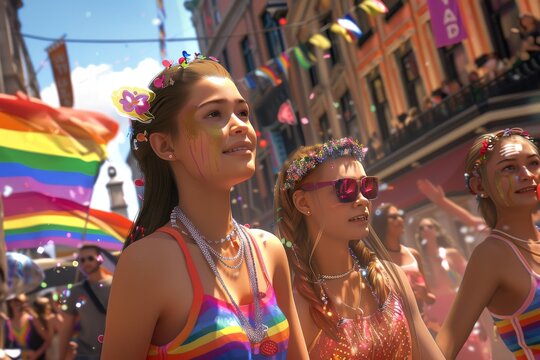 LGBTQ Pride ultra pink. Rainbow alloy orange colorful civil rights diversity Flag. Gradient motley colored blue LGBT rights parade festival metaphorical diverse gender illustration