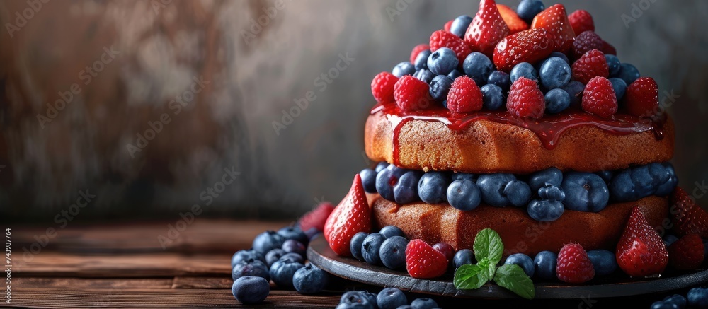 Aufkleber blueberry loaf pound cake with fresh blueberries. with copy space image. place for adding text or de