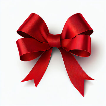 Red ribbon with bow isolated on white background, Ai generated image