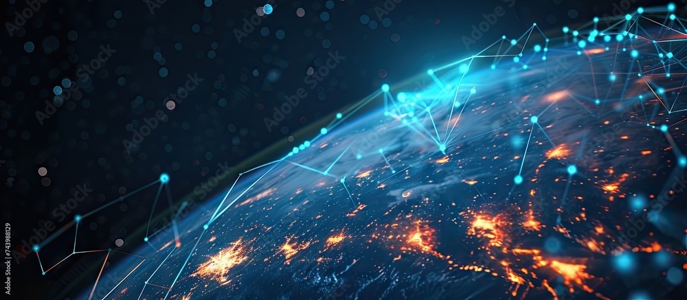 Poster communication technology with global internet network connected around the world telecommunication a