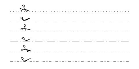 Collection of scissors cutting through a variety of dotted lines vector