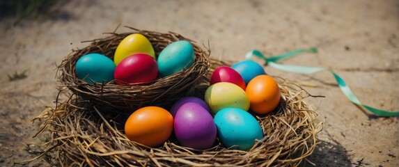 Fototapeta na wymiar Easter eggs in a nest