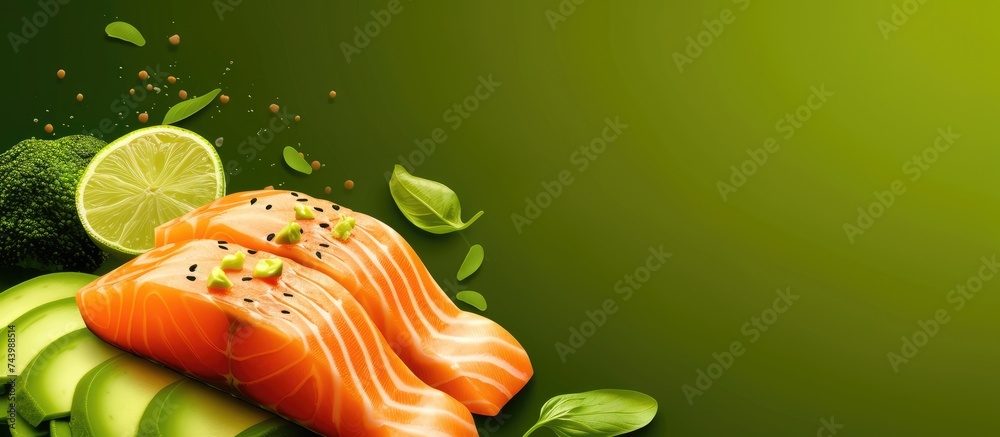 Aufkleber Tartar with salmon fish and avocado. with copy space image. Place for adding text or design