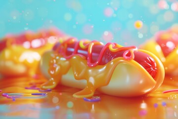 Hot Dog Covered in Ketchup and Mustard