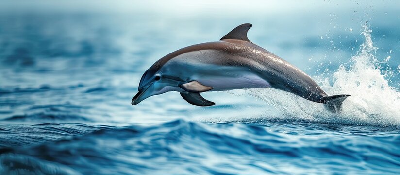 dolphin ocean wave with animal Bottlenosed dolphin Tursiops truncatus in the blue water Wildlife action scene from ocean Dolphin jumping from the sea Funny animal image. with copy space image