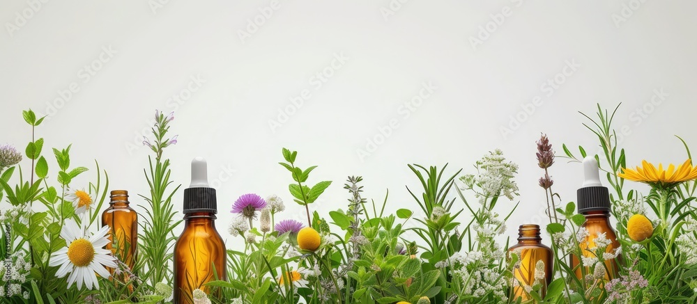 Aufkleber medicinal herbs and tinctures alternative medicine selective focus nature. with copy space image. pl