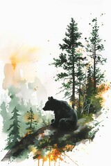 A Painting of a Bear Sitting on a Tree Branch