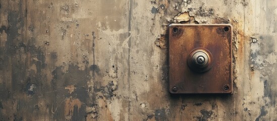 Old Bronze Door Intercom Buzzer vintage golden Buzzer on a white concrete wall. with copy space image. Place for adding text or design