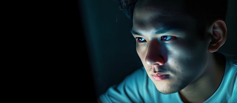 Asian hacker using ransomware to attack server and cracking password Internet scammer in hood planning phishing attack and developing malicious software to breach data in dark room
