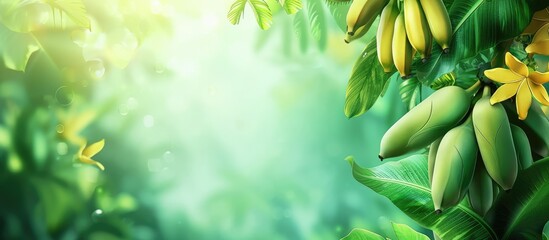 Banana is a type of herbaceous plant There are many varieties such as Chan bananas golden bananas green bananas The green banana or Cavendish banana is a commonly grown banana. with copy space image