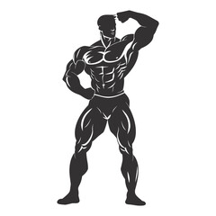 Fototapeta premium Silhouette Bodybuilding flexing body muscle black color only