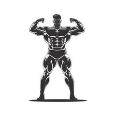 Fototapeta na wymiar Silhouette Bodybuilding flexing body muscle black color only