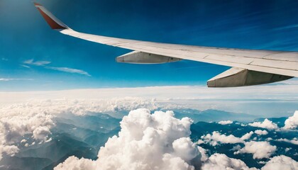Naklejka na ściany i meble passengers commercialrplane flying above clouds