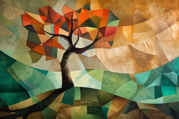 A Painting of a Tree With Colorful Leaves