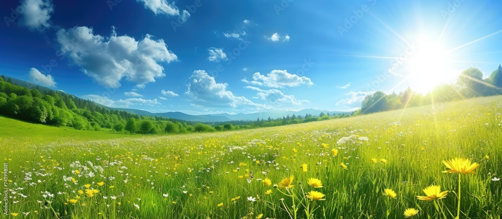 Aufkleber field of spring grass and perfect sky. with copy space image. Place for adding text or design